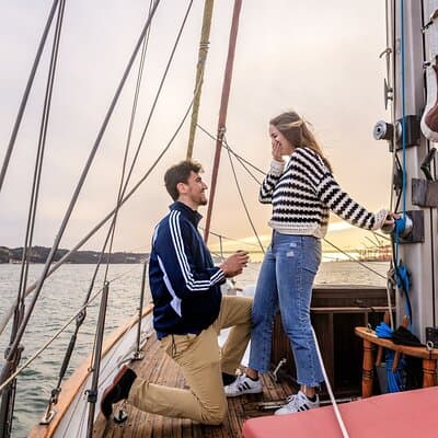 Marriage proposal on a Vintage Sailboat