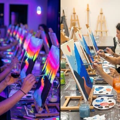 Paint & Wine Workshop in Barcelona in creative studio 5