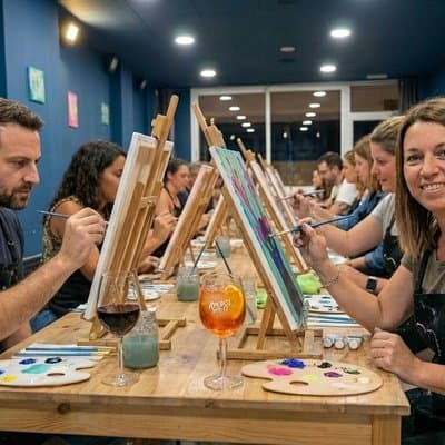 Paint & Wine Workshop in Barcelona in creative studio 4